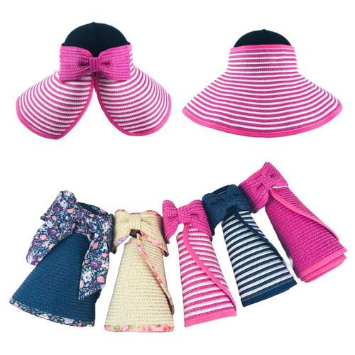 이드로 여성 여름 자외선차단 밀짚 선캡 모자 창넓은 돌돌이 썬캡 챙긴모자 벨크로형